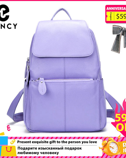 Eleganter Leder-Rucksack Damen lila