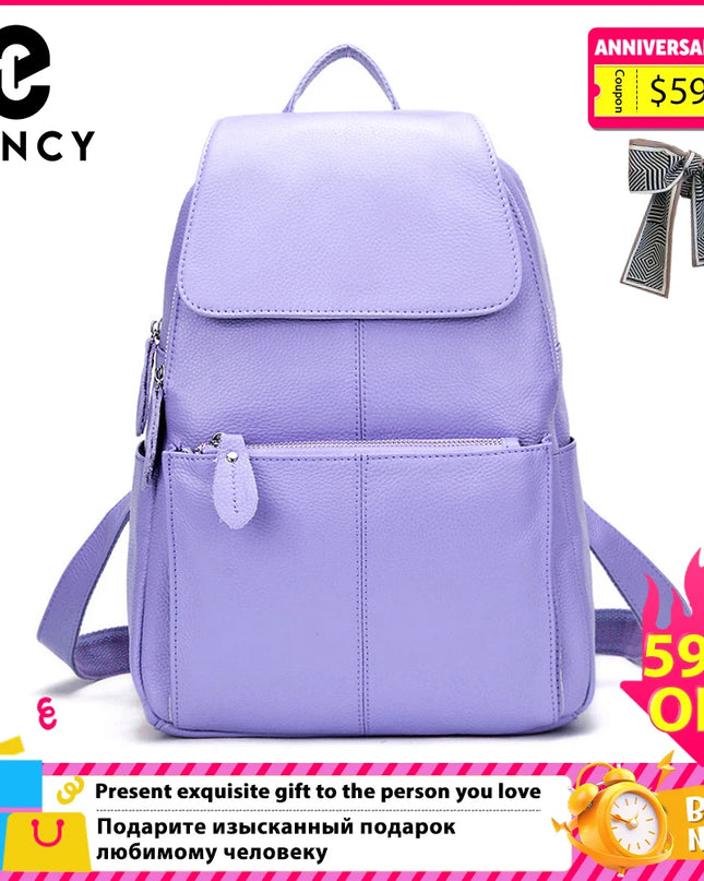 Eleganter Leder-Rucksack Damen lila