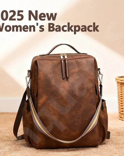 Damen PU-Leder-Rucksack burgund Karabiner