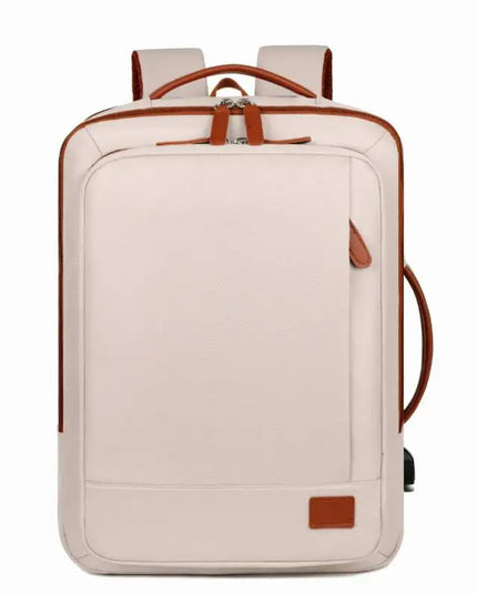 Weisser Business-Rucksack Cognac-Akzente USB