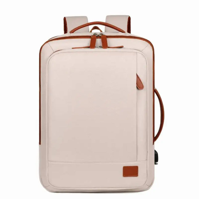 Weisser Business-Rucksack Cognac-Akzente USB