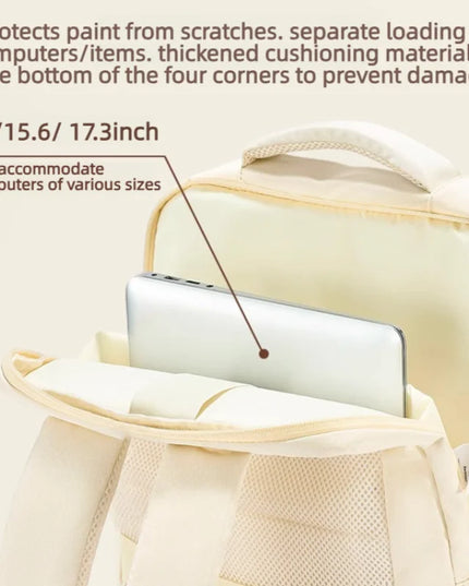 Stossfester Rucksack 17 Zoll beige und lila