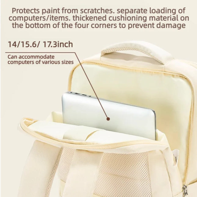 Stossfester Rucksack 17 Zoll beige und lila