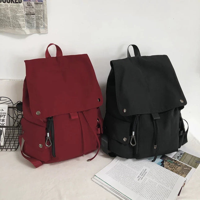 Grosser Nylon-Rucksack Kordelzug rot schwarz