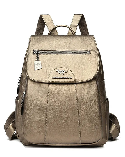 Vintage Damen-Rucksack PU braun mit Badge