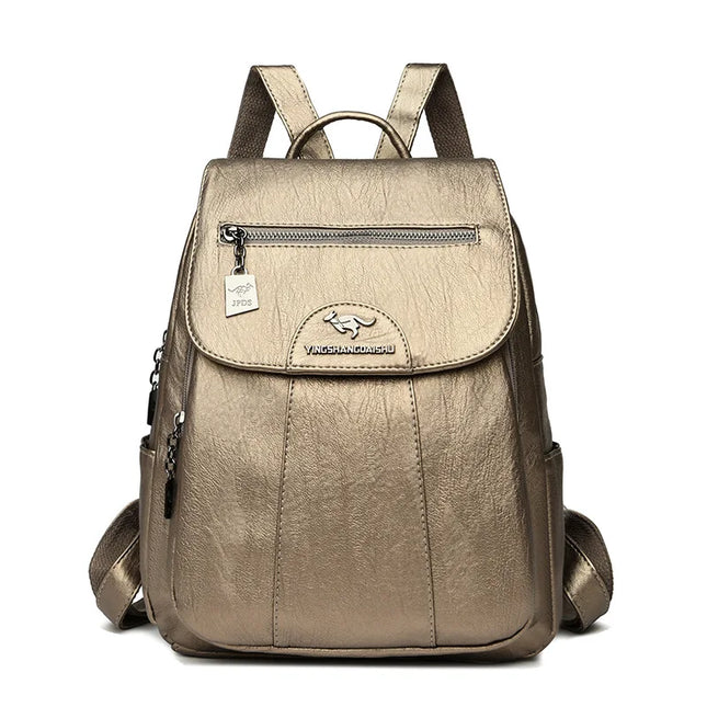 Vintage Damen-Rucksack PU braun mit Badge