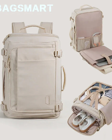 Reise-Rucksack beige 15.6 Zoll Schuhfach
