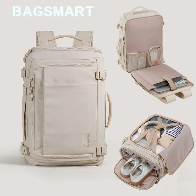 Reise-Rucksack beige 15.6 Zoll Schuhfach