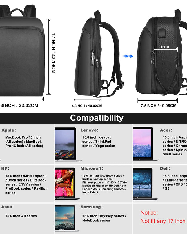 Slim Rucksack erweiterbar Anti-Diebstahl