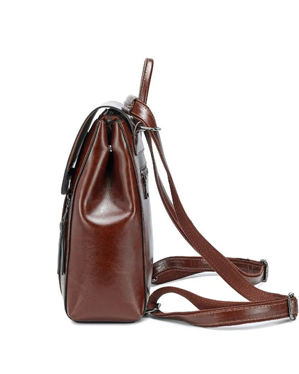 Echtleder Damen-Rucksack braun mit Klappe