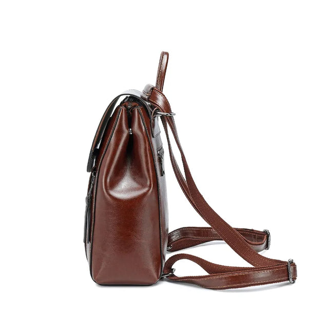 Echtleder Damen-Rucksack braun mit Klappe