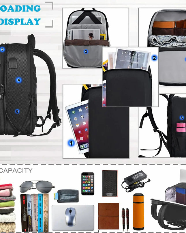 Slim Rucksack erweiterbar Anti-Diebstahl