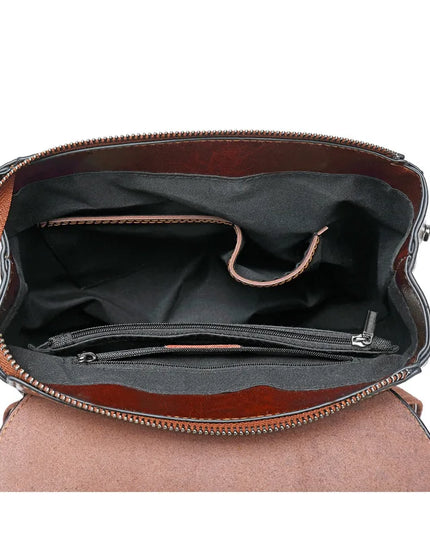 Echtleder Damen-Rucksack braun mit Klappe