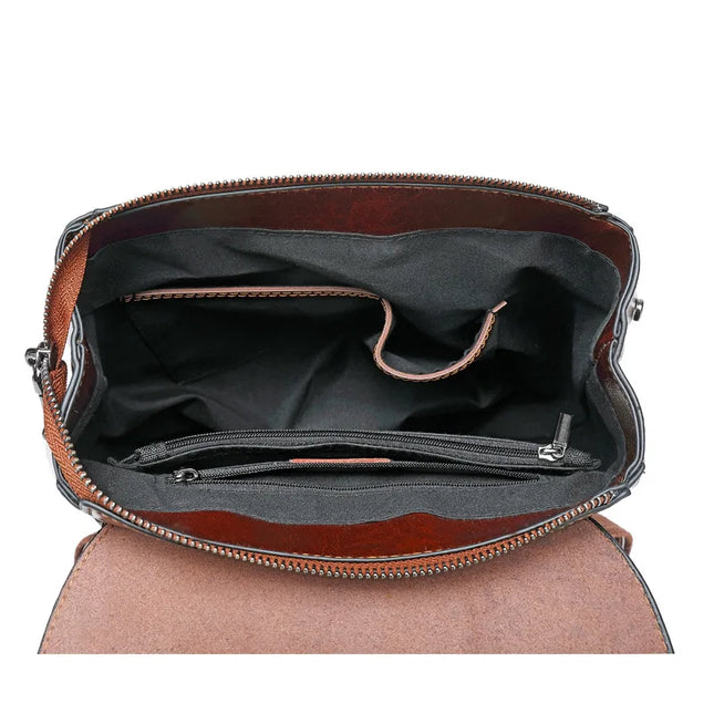Echtleder Damen-Rucksack braun mit Klappe