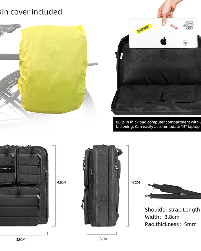 Rhinowalk Fahrrad-Rucksack 25L wasserdicht