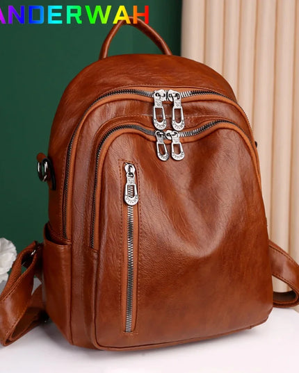 Kleiner Crossbody-Rucksack Damen PU braun