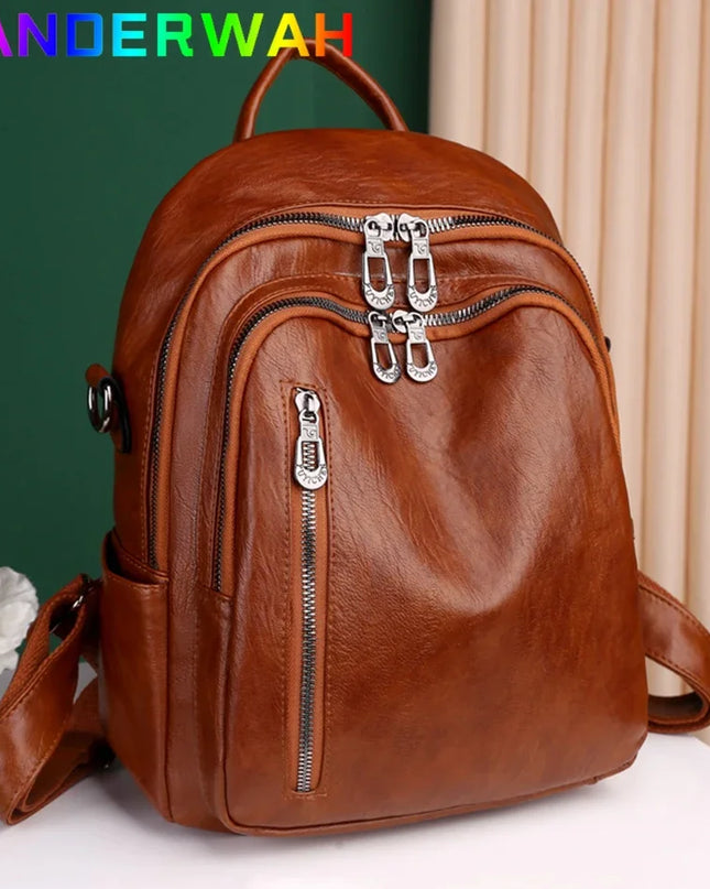 Kleiner Crossbody-Rucksack Damen PU braun