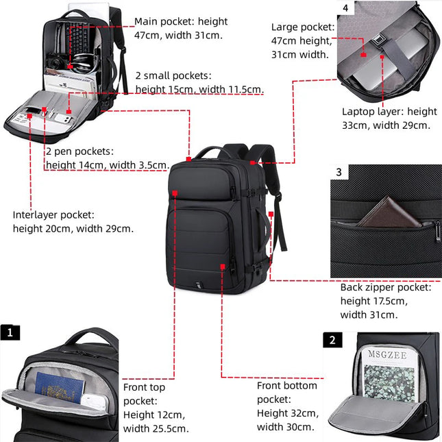 Erweiterbarer Rucksack 17 Zoll mit 4 Fächern