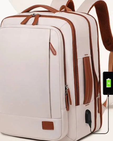 Weisser Business-Rucksack Cognac-Akzente USB