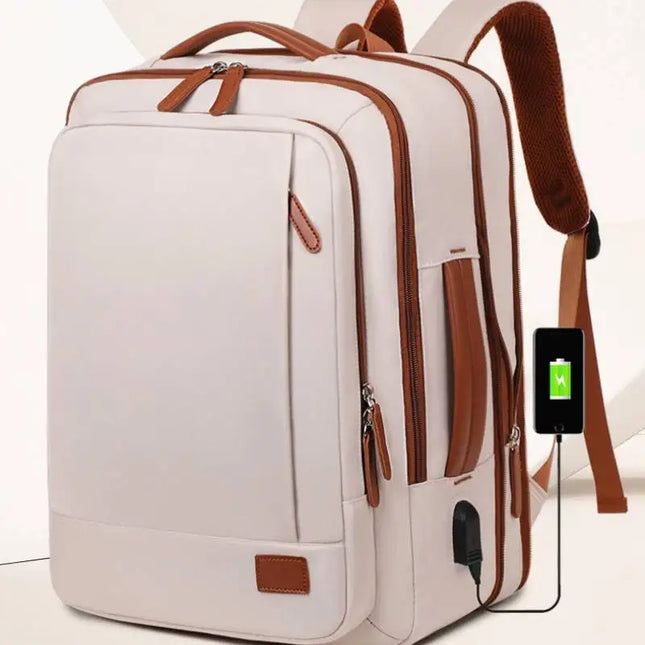 Weisser Business-Rucksack Cognac-Akzente USB