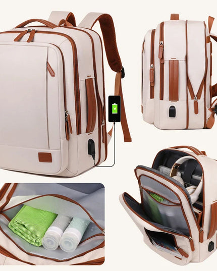 Weisser Business-Rucksack Cognac-Akzente USB