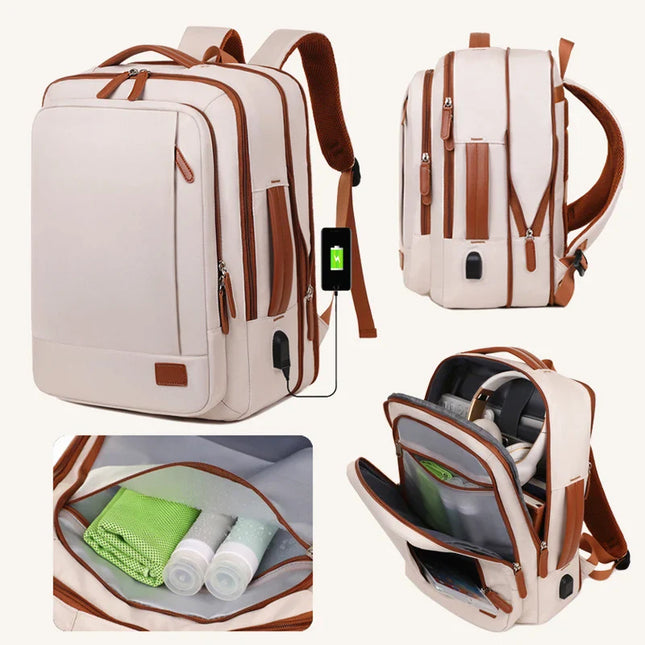 Weisser Business-Rucksack Cognac-Akzente USB