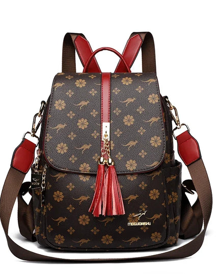 Damen PU-Leder-Rucksack braun gelb Kaenguru
