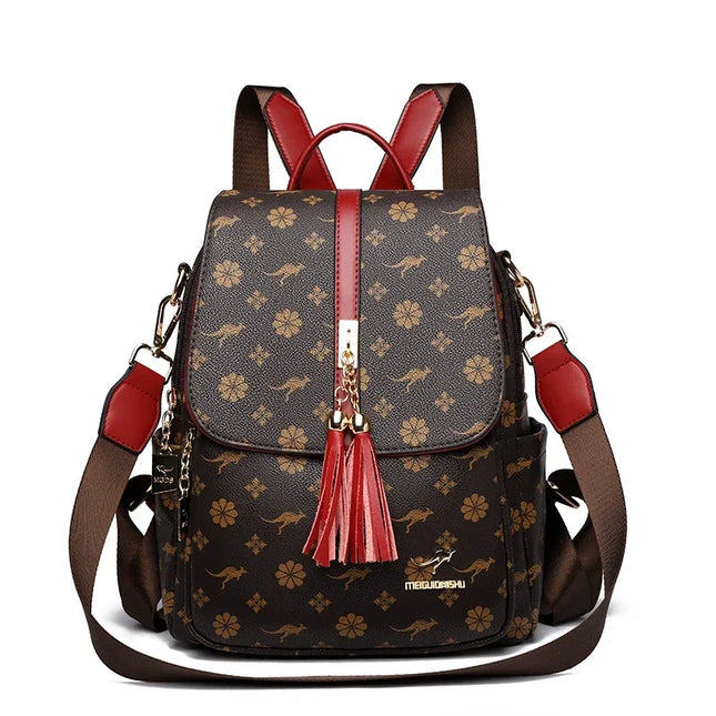 Damen PU-Leder-Rucksack braun gelb Kaenguru