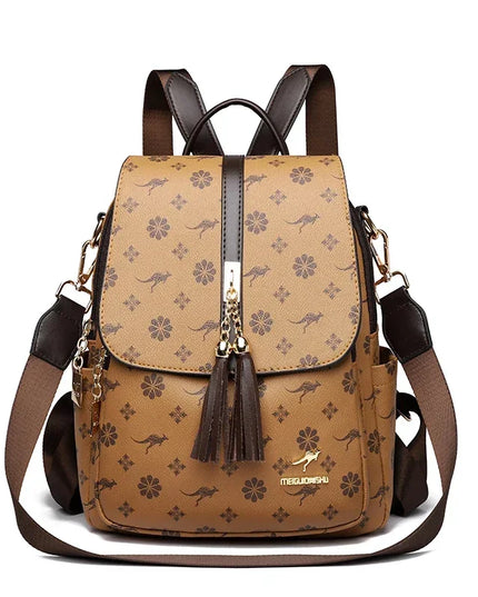 Damen PU-Leder-Rucksack braun gelb Kaenguru