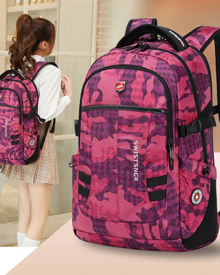 Damen Camouflage-Rucksack 17 Zoll pink