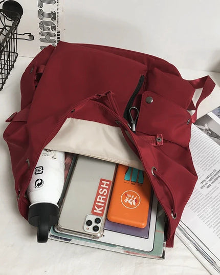 Grosser Nylon-Rucksack Kordelzug rot schwarz