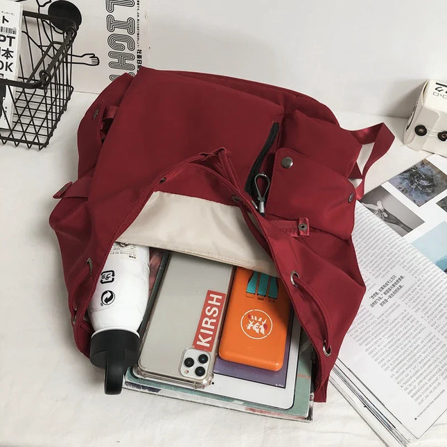 Grosser Nylon-Rucksack Kordelzug rot schwarz