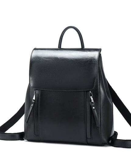 Echtleder Damen-Rucksack braun mit Klappe