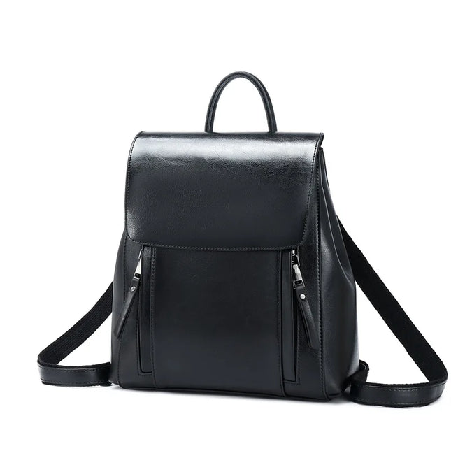 Echtleder Damen-Rucksack braun mit Klappe