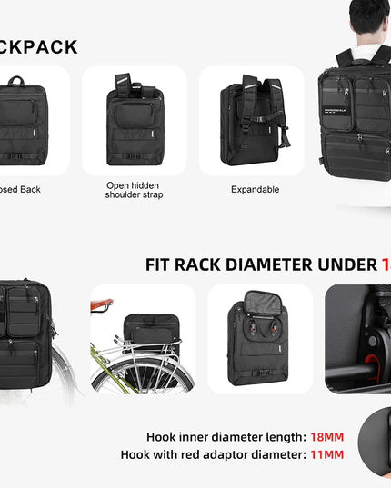 Rhinowalk Fahrrad-Rucksack 25L wasserdicht