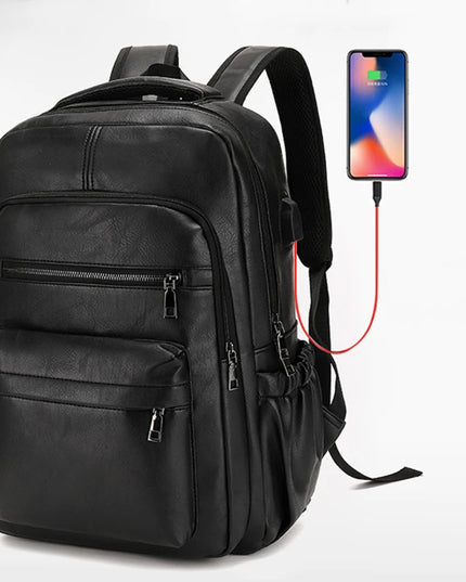 Leder-Rucksack Herren mit USB-Port