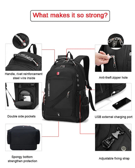 Swiss Rucksack gross 15-17 Zoll Schloss USB