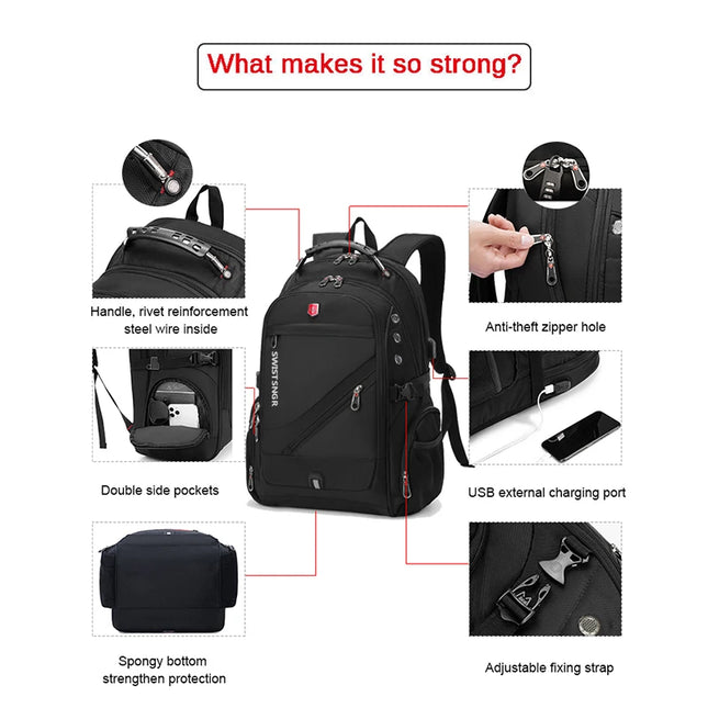 Swiss Rucksack gross 15-17 Zoll Schloss USB