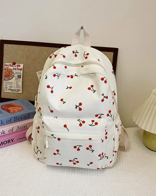 Cord-Rucksack Damen Kirschen-Muster rosa