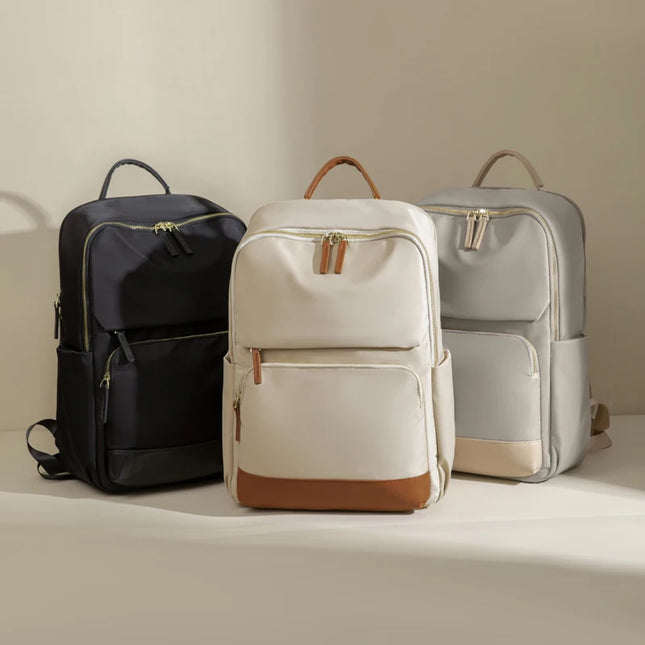 Eleganter Damen-Rucksack creme 15 Zoll gold