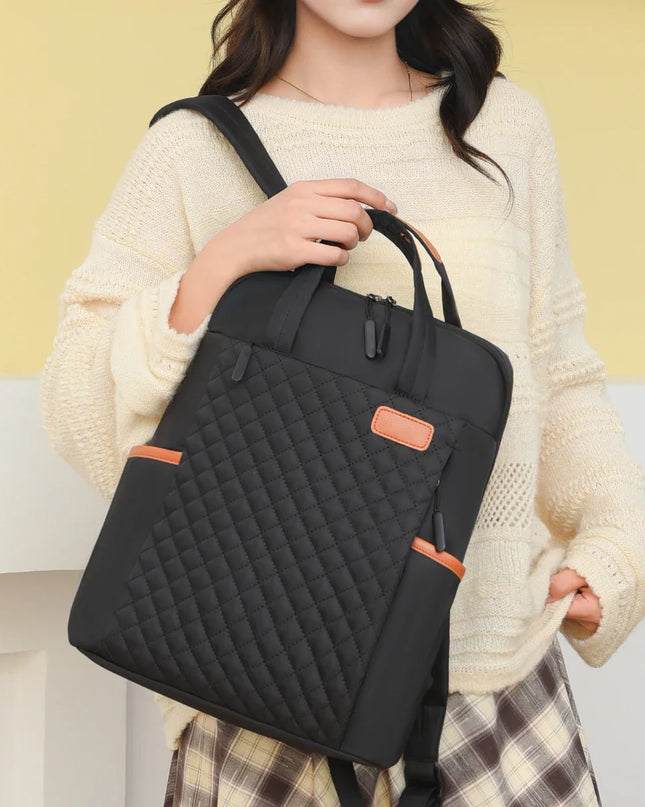 Gesteppter Damen-Rucksack schwarz cognac