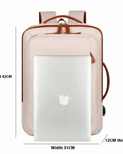 Weisser Business-Rucksack Cognac-Akzente USB