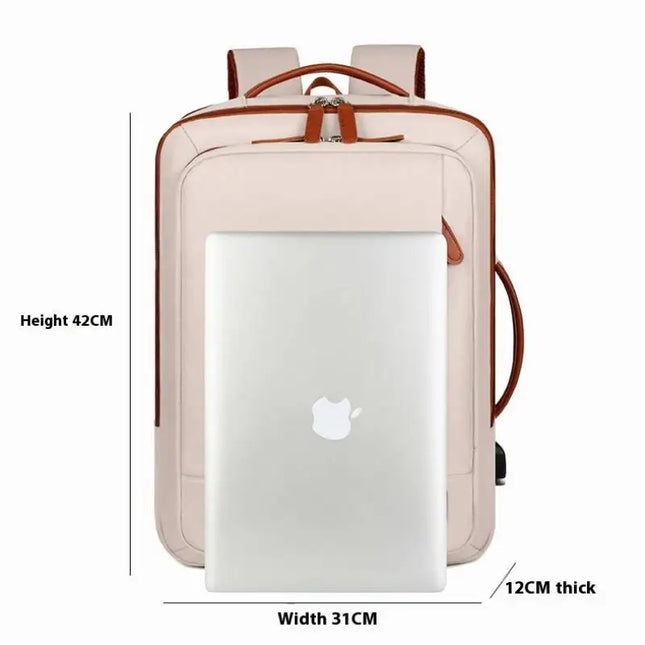 Weisser Business-Rucksack Cognac-Akzente USB