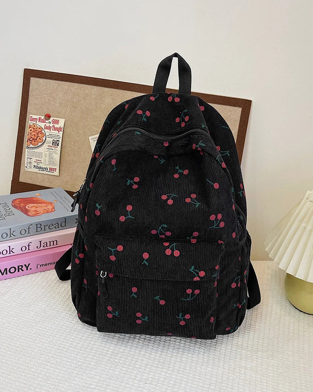 Cord-Rucksack Damen Kirschen-Muster rosa