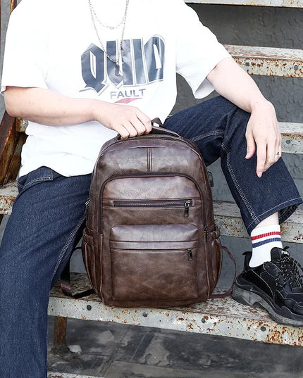 Leder-Rucksack Herren mit USB-Port