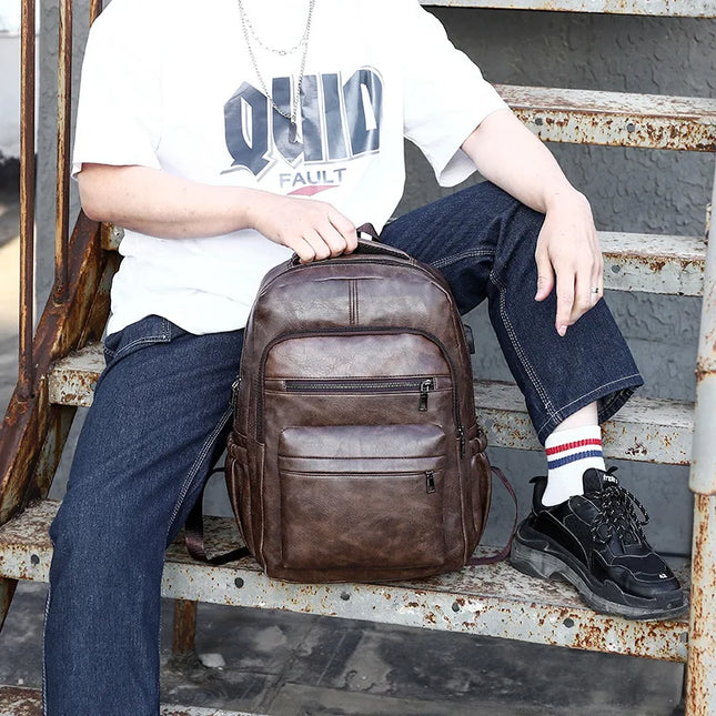 Leder-Rucksack Herren mit USB-Port
