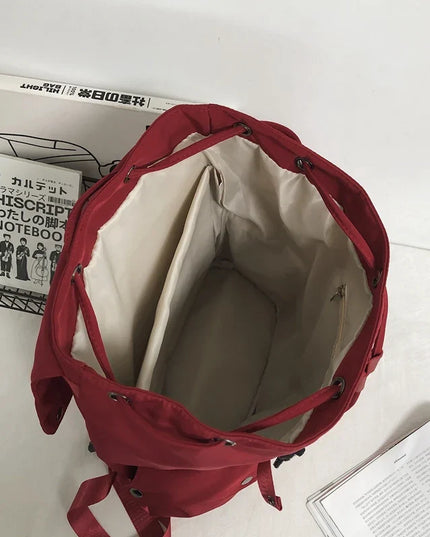 Grosser Nylon-Rucksack Kordelzug rot schwarz
