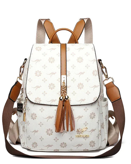 Damen PU-Leder-Rucksack braun gelb Kaenguru