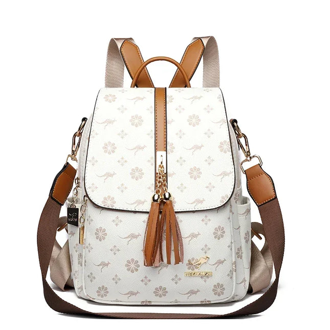Damen PU-Leder-Rucksack braun gelb Kaenguru