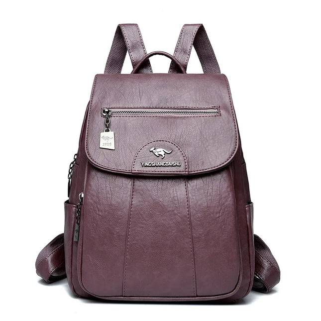 Vintage Damen-Rucksack PU braun mit Badge